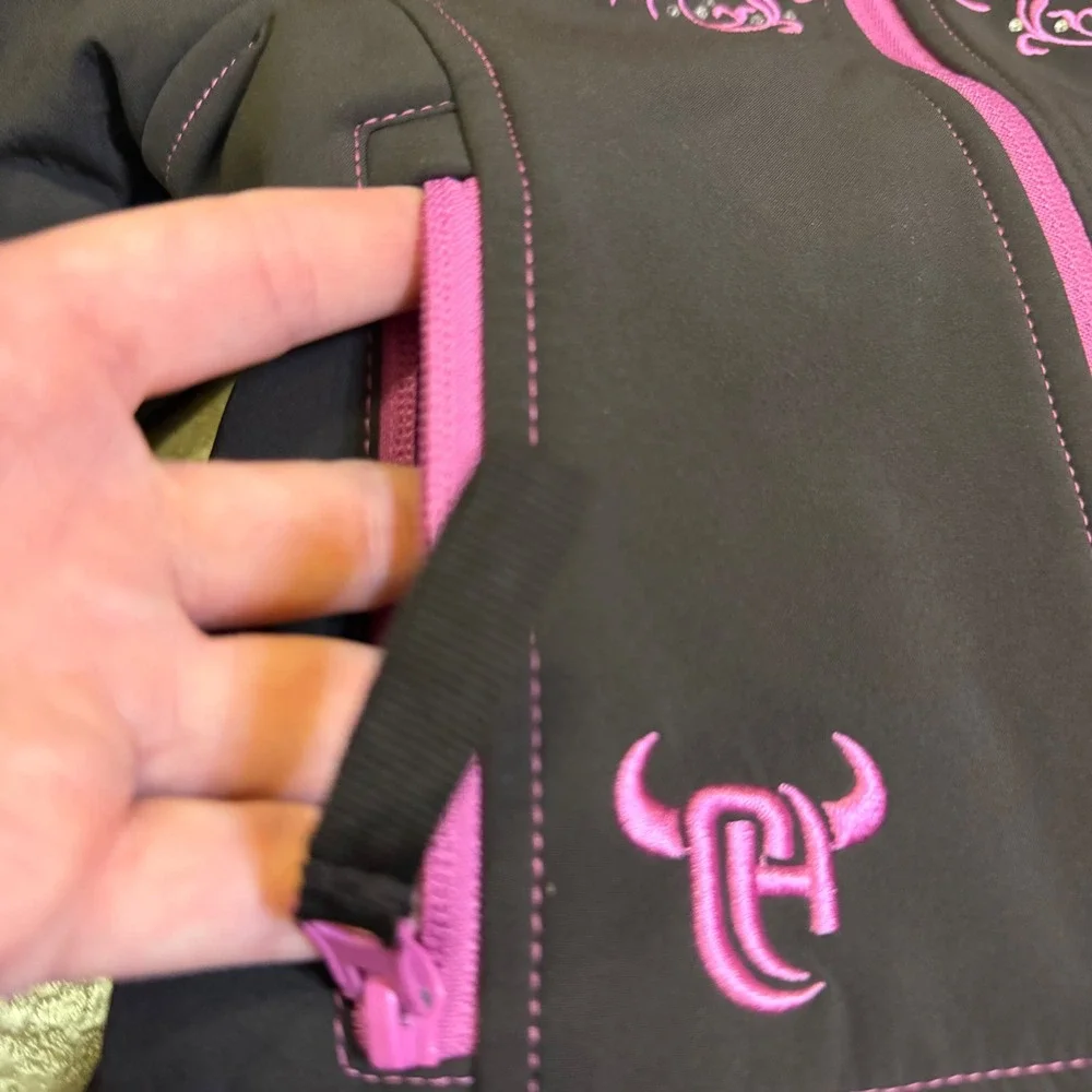Cowgirl Hardware Girls 2T Black Pink Softshell Jacket Horse Rhinestone Western
